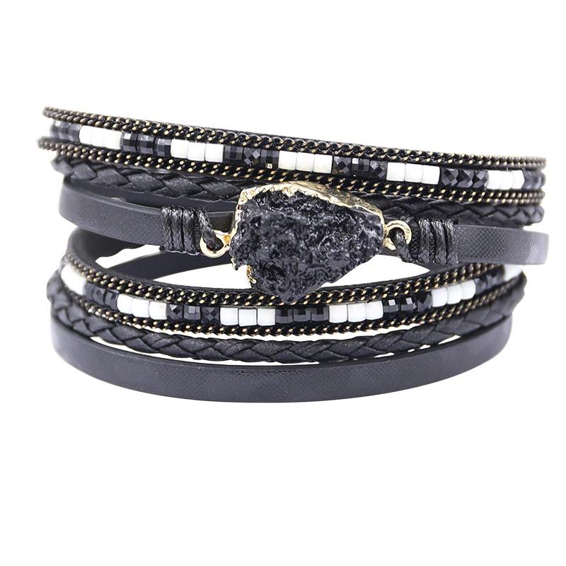 Druzy-Armbänder zum Wickeln mit Federblatt-Anhänger