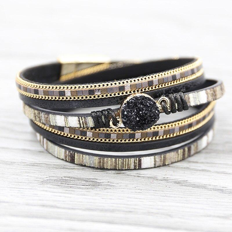 Druzy-Armbänder zum Wickeln mit Federblatt-Anhänger