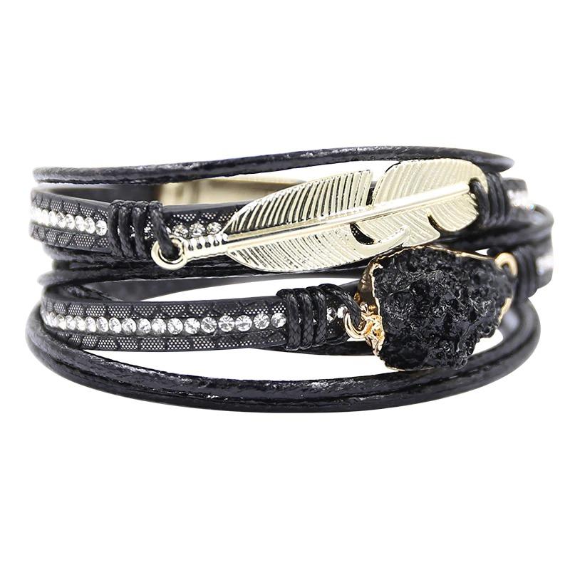 Druzy-Armbänder zum Wickeln mit Federblatt-Anhänger