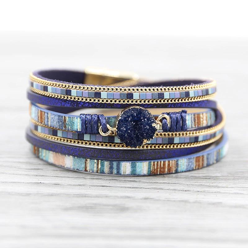 Druzy-Armbänder zum Wickeln mit Federblatt-Anhänger