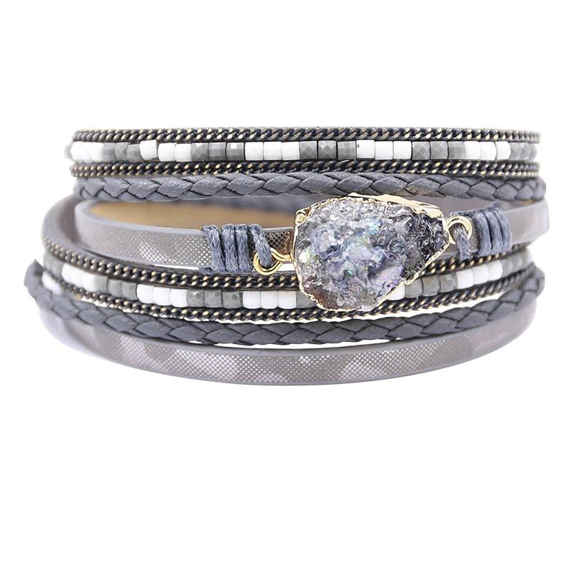 Druzy-Armbänder zum Wickeln mit Federblatt-Anhänger