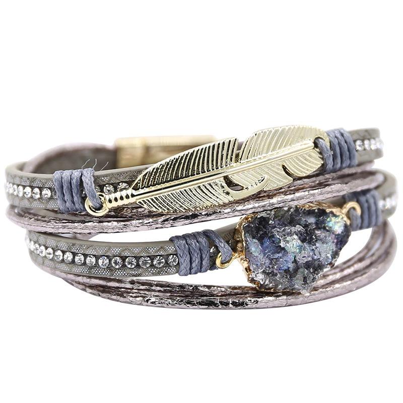 Druzy-Armbänder zum Wickeln mit Federblatt-Anhänger