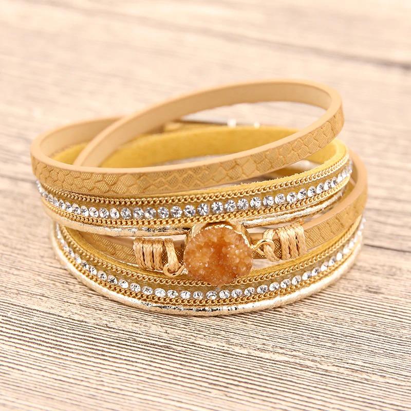 Druzy-Armbänder zum Wickeln mit Federblatt-Anhänger