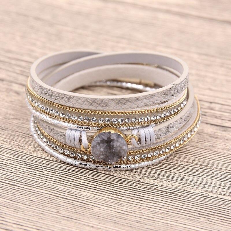 Druzy-Armbänder zum Wickeln mit Federblatt-Anhänger