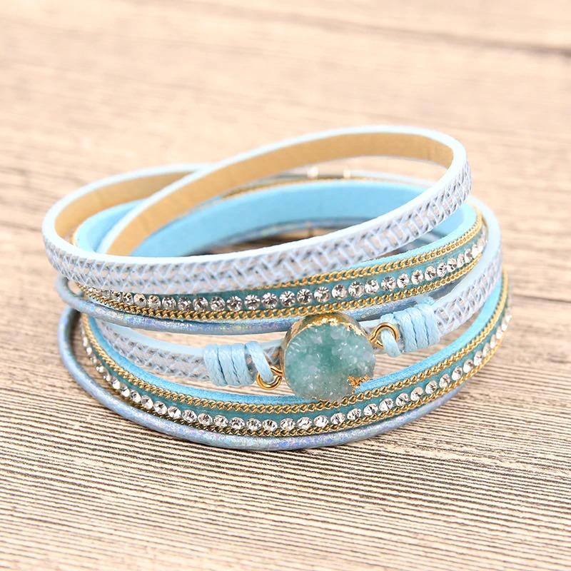 Druzy-Armbänder zum Wickeln mit Federblatt-Anhänger