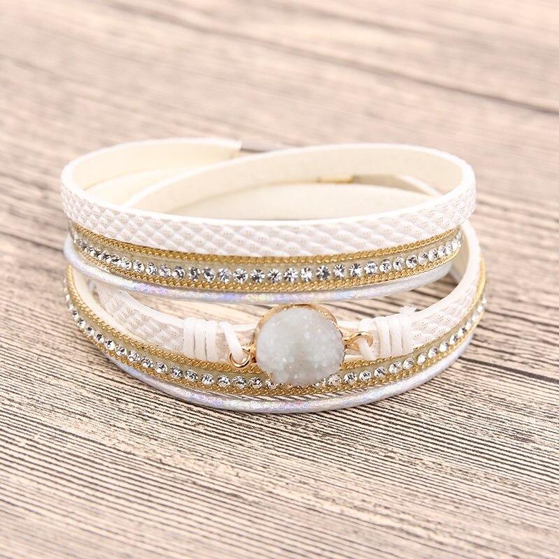 Druzy-Armbänder zum Wickeln mit Federblatt-Anhänger