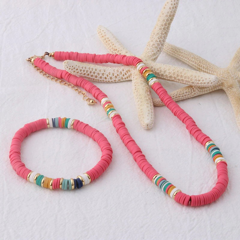 Mehrfarbige böhmische Sommer-Scheibenperlen-Armbänder und Halsketten