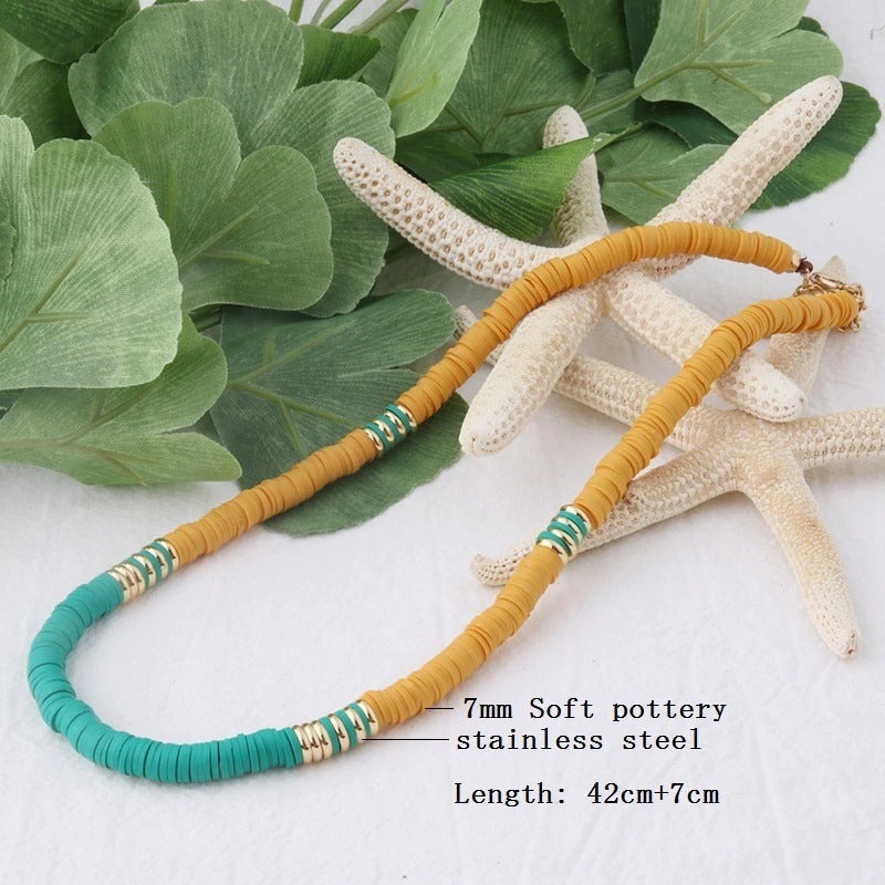 Mehrfarbige böhmische Sommer-Scheibenperlen-Armbänder und Halsketten