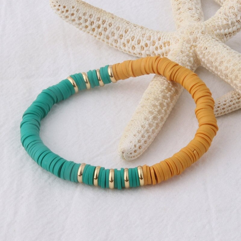 Mehrfarbige böhmische Sommer-Scheibenperlen-Armbänder und Halsketten