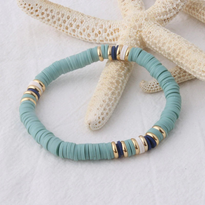 Mehrfarbige böhmische Sommer-Scheibenperlen-Armbänder und Halsketten