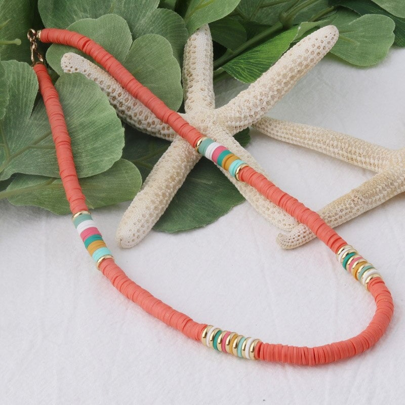 Mehrfarbige böhmische Sommer-Scheibenperlen-Armbänder und Halsketten