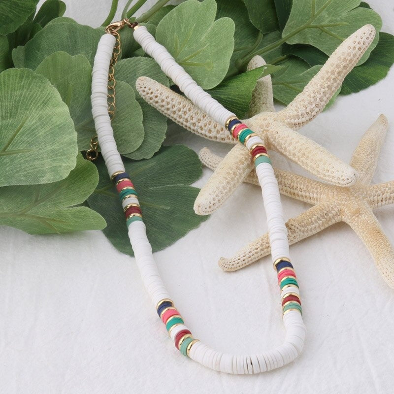 Mehrfarbige böhmische Sommer-Scheibenperlen-Armbänder und Halsketten