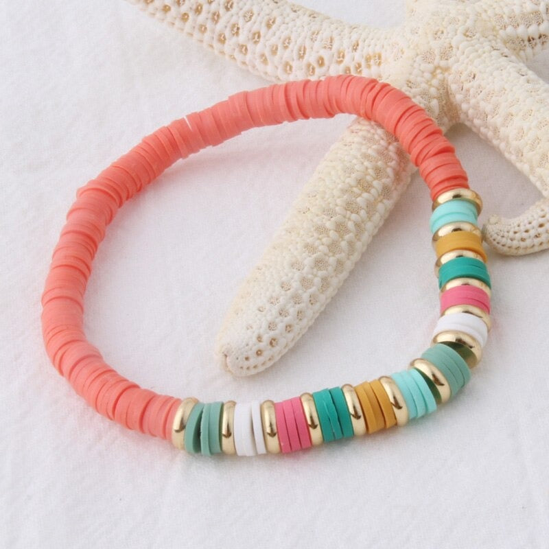 Mehrfarbige böhmische Sommer-Scheibenperlen-Armbänder und Halsketten