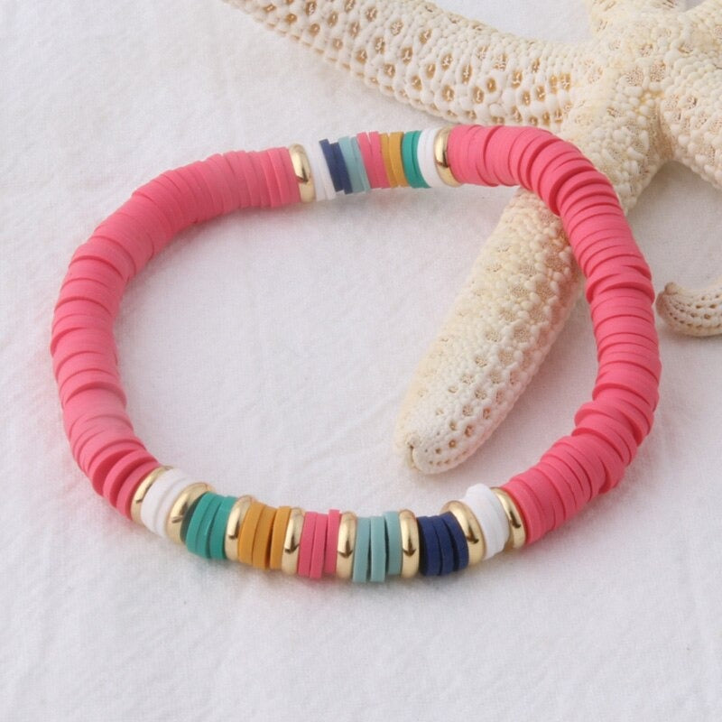 Mehrfarbige böhmische Sommer-Scheibenperlen-Armbänder und Halsketten