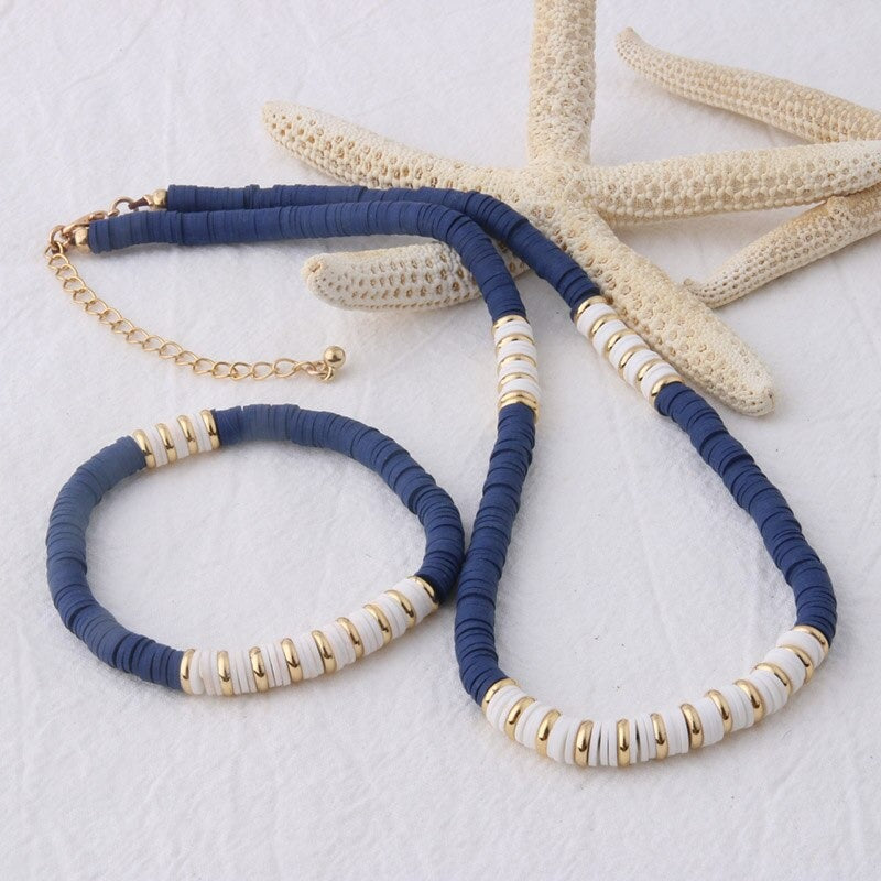 Mehrfarbige böhmische Sommer-Scheibenperlen-Armbänder und Halsketten