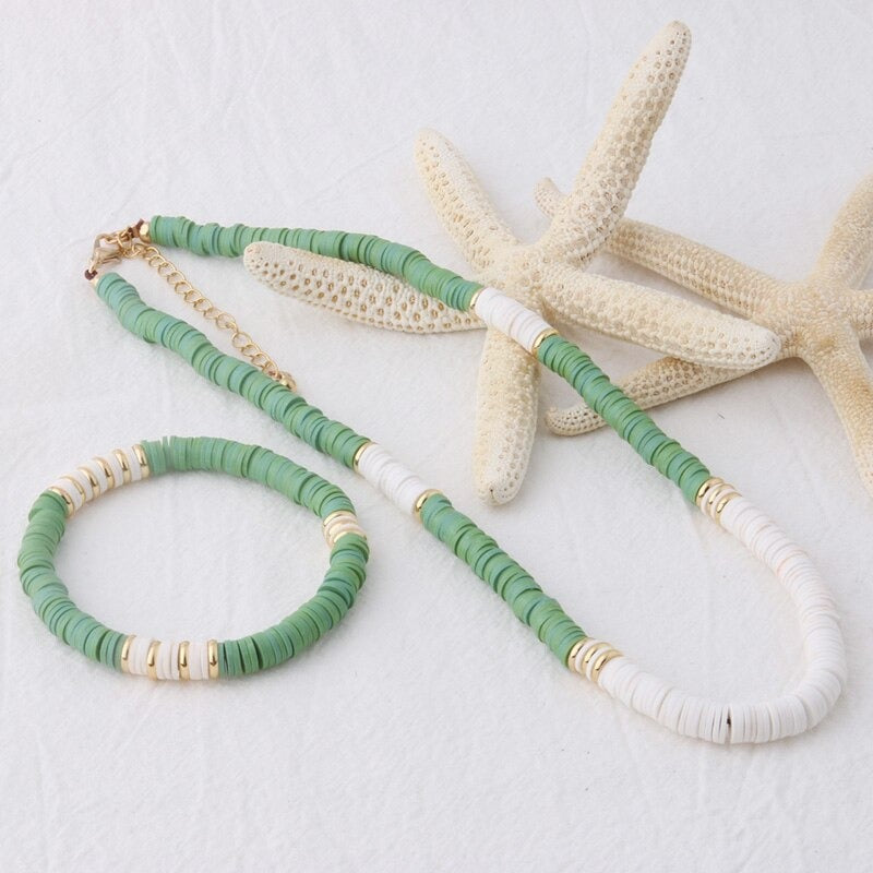Mehrfarbige böhmische Sommer-Scheibenperlen-Armbänder und Halsketten