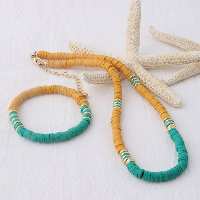 Mehrfarbige böhmische Sommer-Scheibenperlen-Armbänder und Halsketten