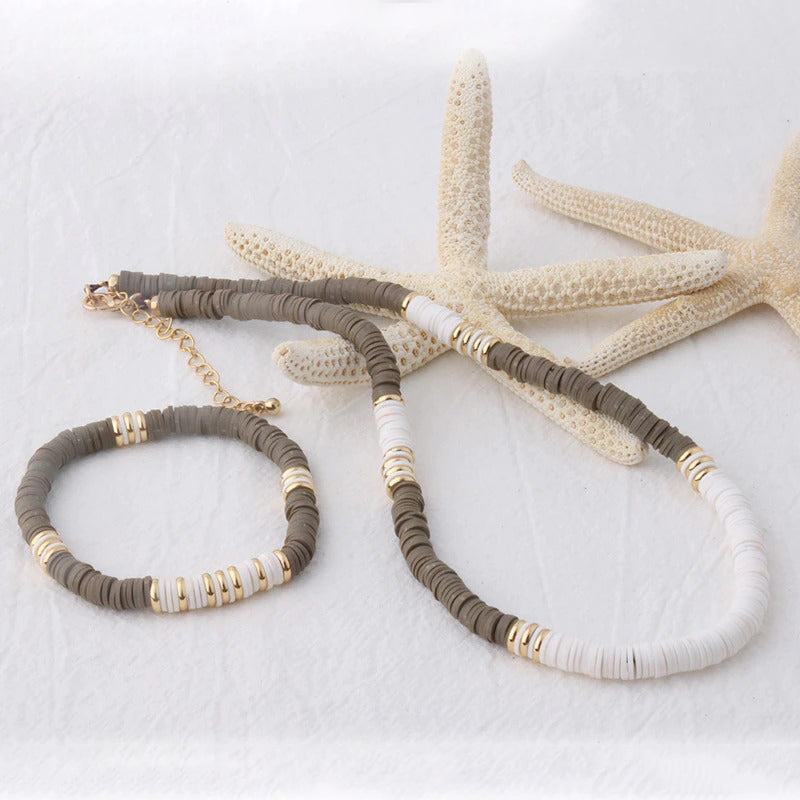 Mehrfarbige böhmische Sommer-Scheibenperlen-Armbänder und Halsketten