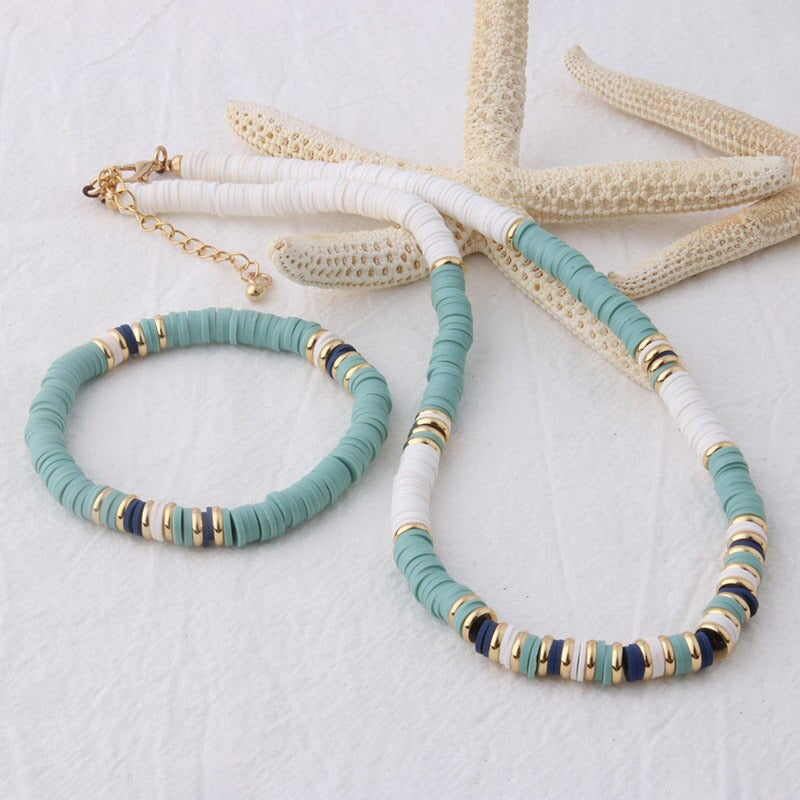 Mehrfarbige böhmische Sommer-Scheibenperlen-Armbänder und Halsketten