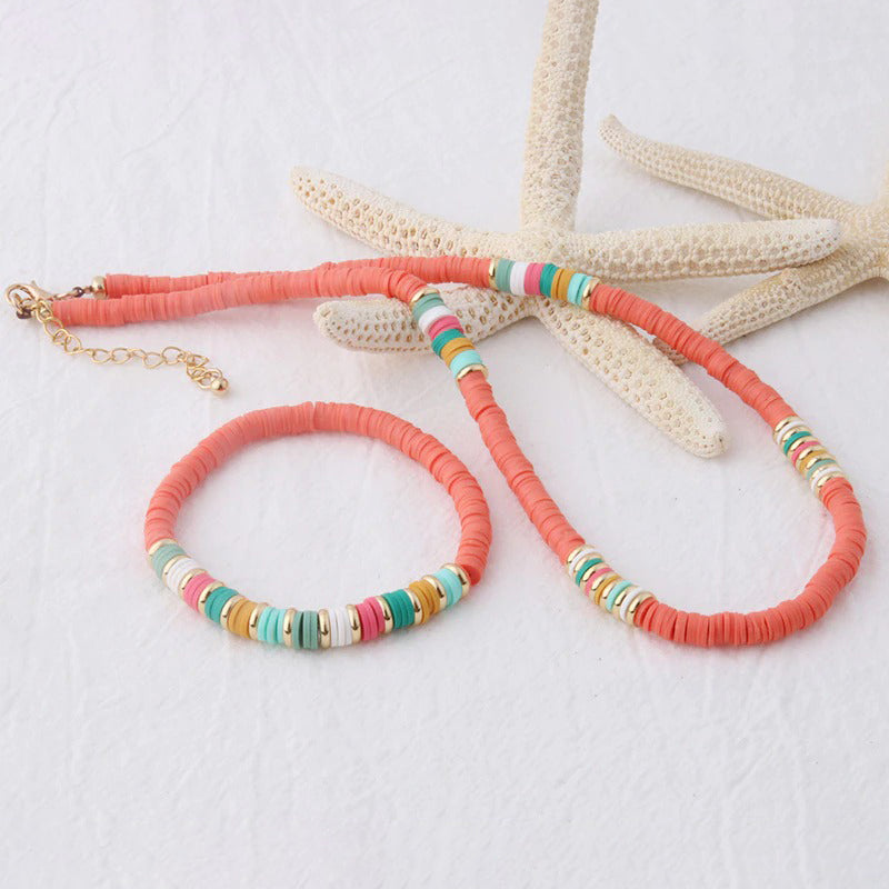 Mehrfarbige böhmische Sommer-Scheibenperlen-Armbänder und Halsketten