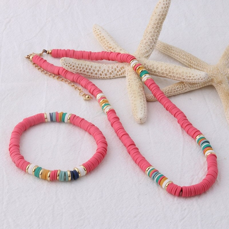 Mehrfarbige böhmische Sommer-Scheibenperlen-Armbänder und Halsketten