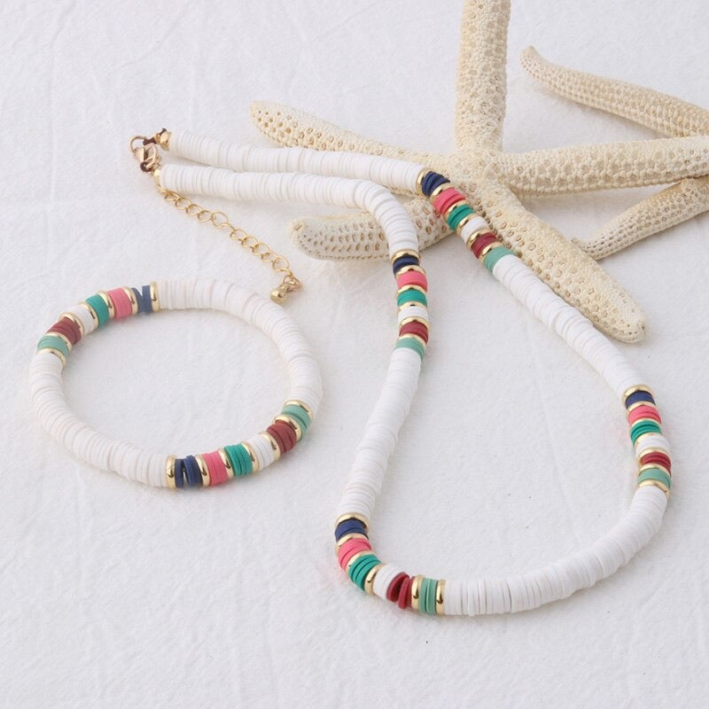 Mehrfarbige böhmische Sommer-Scheibenperlen-Armbänder und Halsketten