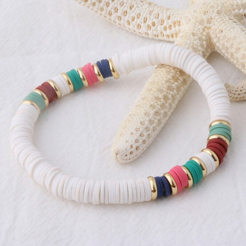 Mehrfarbige böhmische Sommer-Scheibenperlen-Armbänder und Halsketten