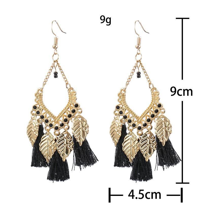 Mehrfarbige Bohemian Trend Blatt Quaste Tropfen Ohrringe