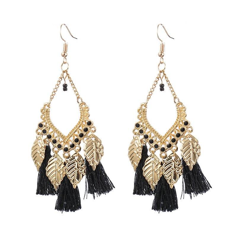Mehrfarbige Bohemian Trend Blatt Quaste Tropfen Ohrringe
