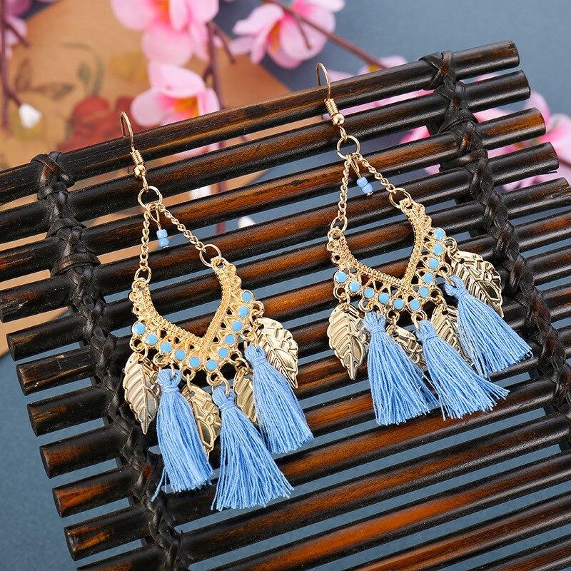 Mehrfarbige Bohemian Trend Blatt Quaste Tropfen Ohrringe