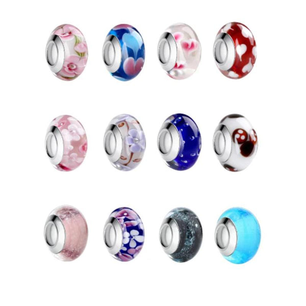 Mehrfarbige Charm-Perlen aus Muranoglas mit Blumenmotiv