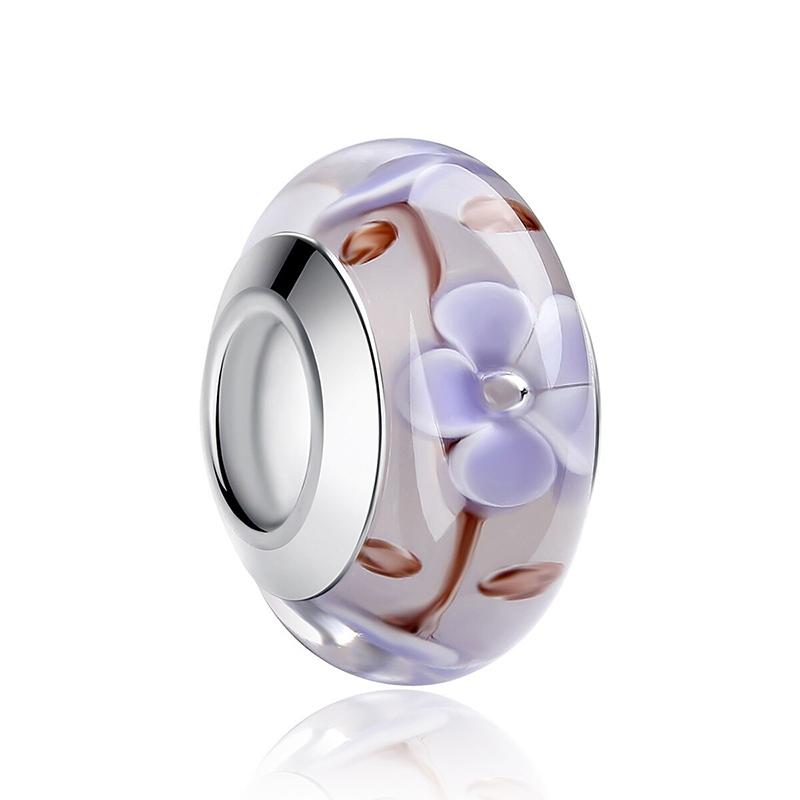 Mehrfarbige Charm-Perlen aus Muranoglas mit Blumenmotiv