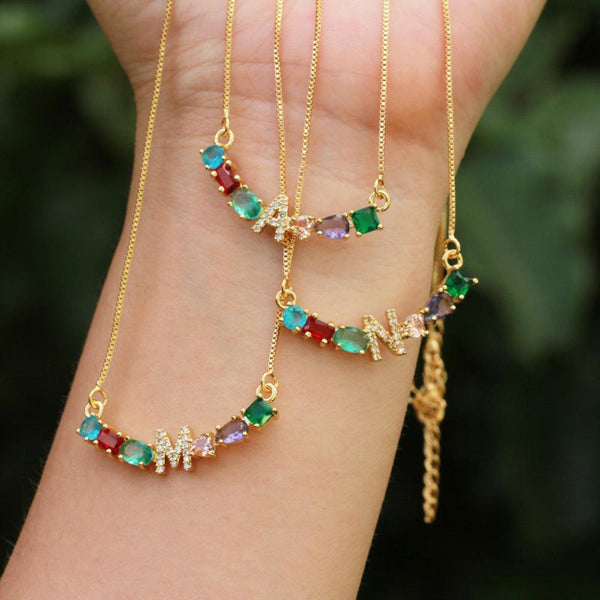 Mehrfarbige Initialen A-Z Charm Personalisierte Anhänger Halsketten