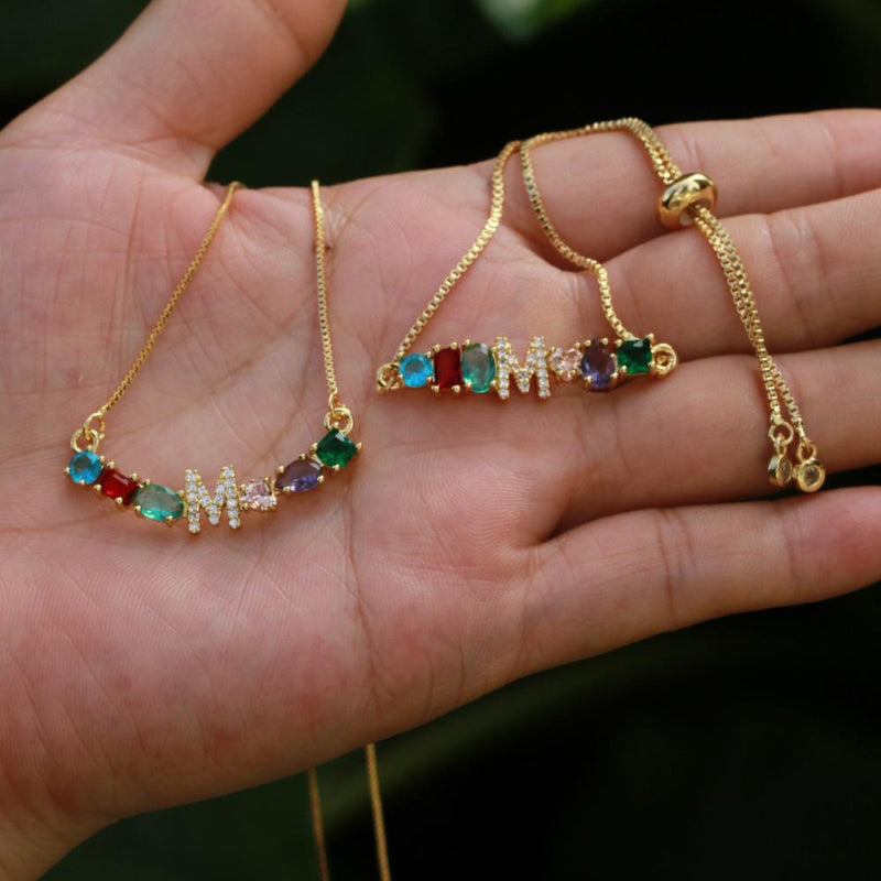 Mehrfarbige Initialen A-Z Charm Personalisierte Anhänger Halsketten