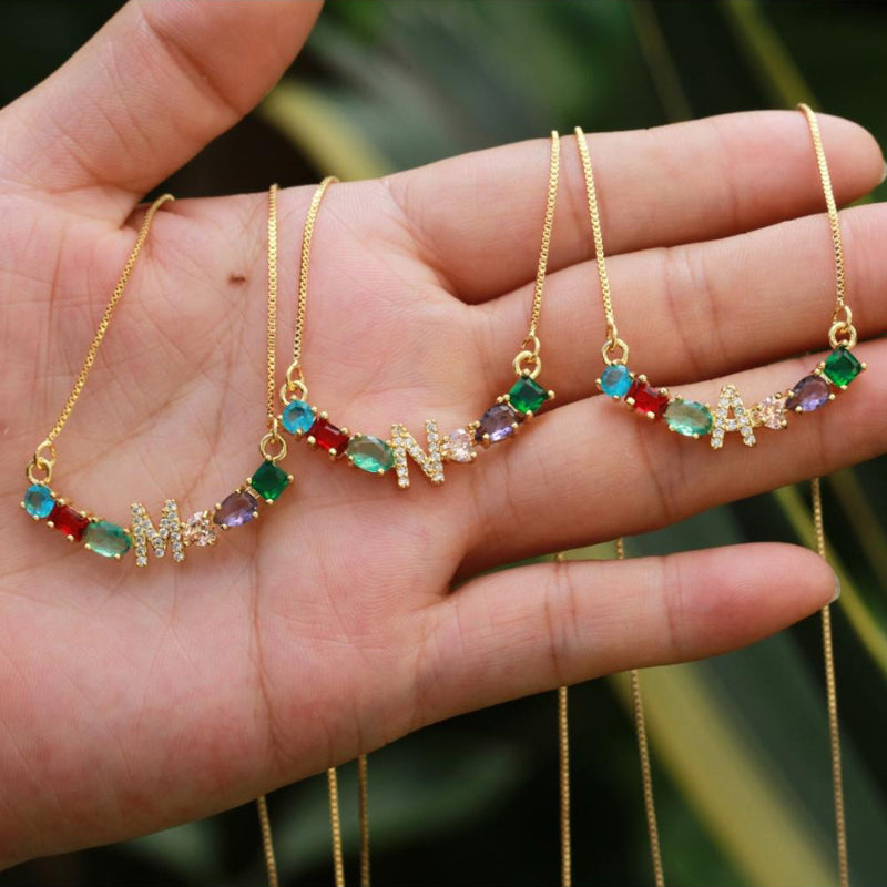 Mehrfarbige Initialen A-Z Charm Personalisierte Anhänger Halsketten