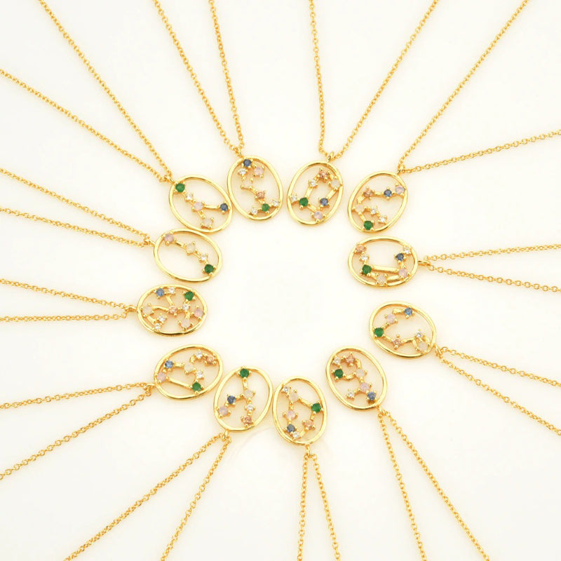 Halsketten und Ohrringe mit mehrfarbigen Zirkonia-Akzenten und 12 Sternzeichen