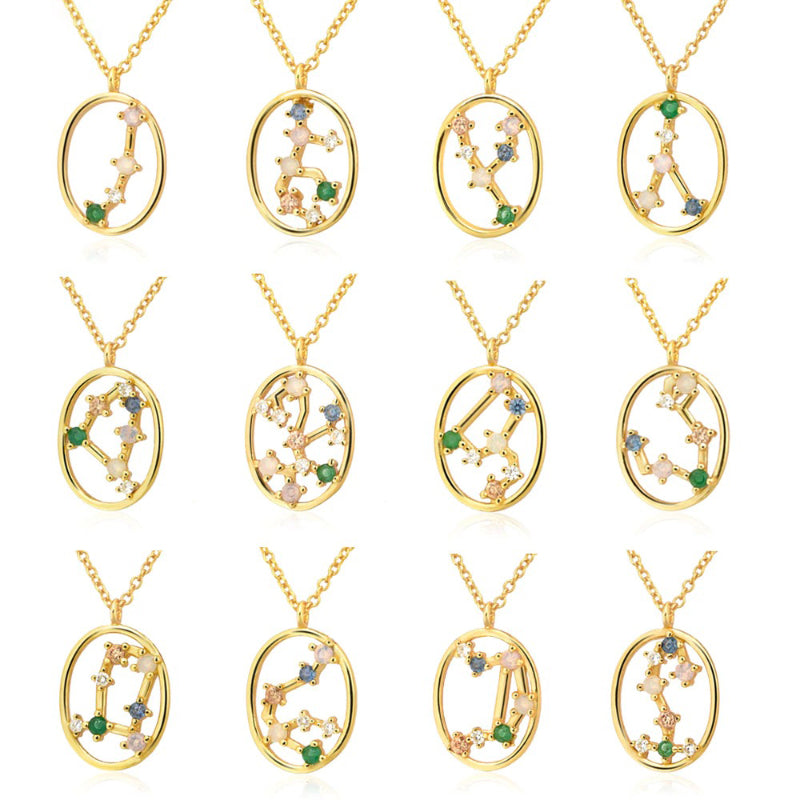 Halsketten und Ohrringe mit mehrfarbigen Zirkonia-Akzenten und 12 Sternzeichen