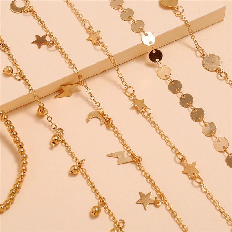 Mehrlagige Fußkettchen-Armbänder mit Perlenkette