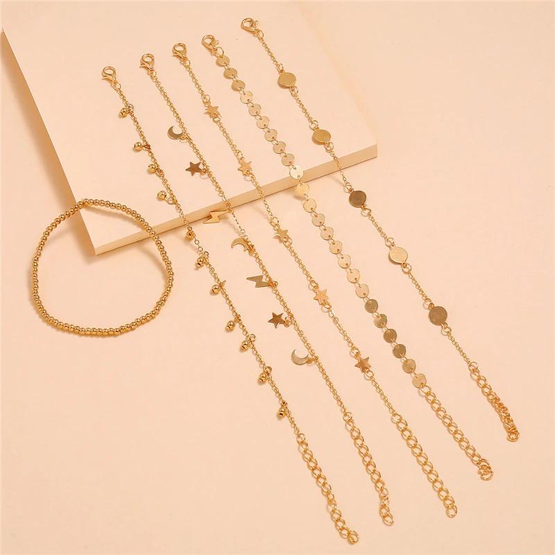 Mehrlagige Fußkettchen-Armbänder mit Perlenkette