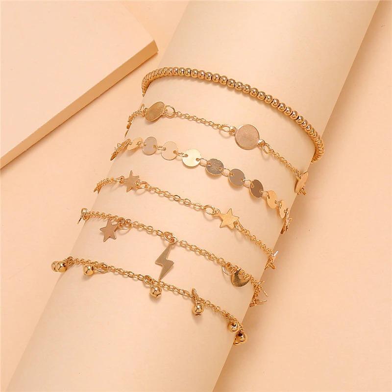 Mehrlagige Fußkettchen-Armbänder mit Perlenkette