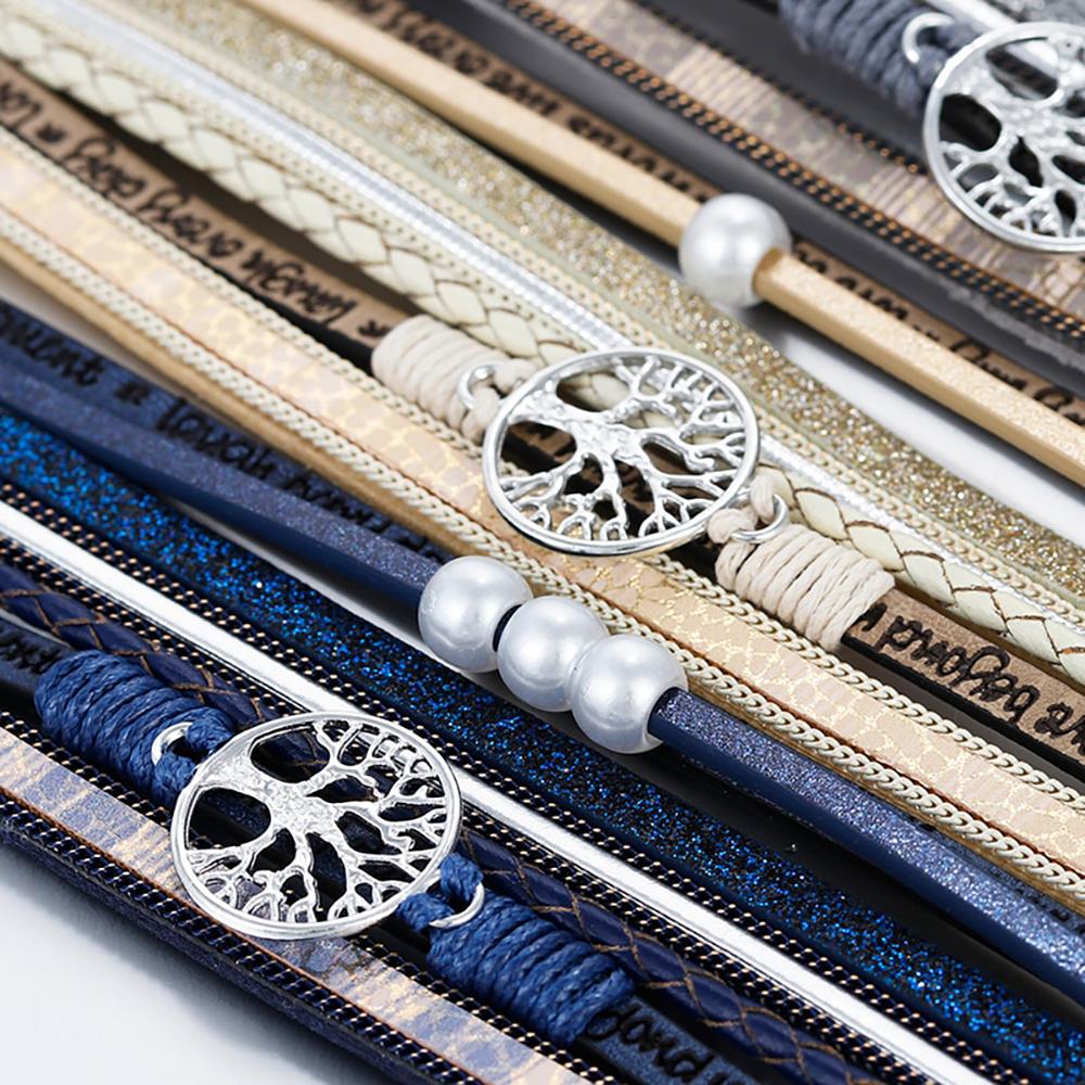 Mehrschichtiges böhmisches Lebensbaum-Armband mit geflochtener Magnetschnalle