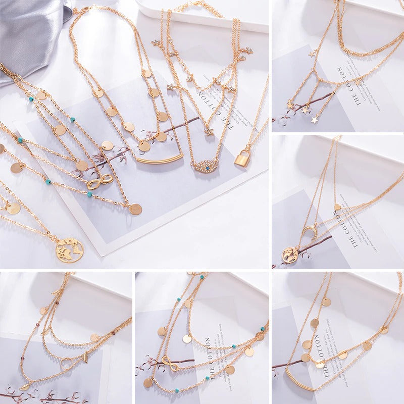 Mehrschichtige Halskette mit Anhängern und Kette im Bohemian-Stil