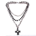 Mehrlagige Halskette mit Kreuz und Kette aus Kristallperlen