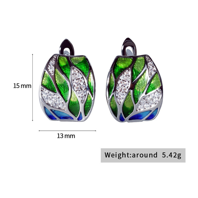 Von der Natur inspirierte Ohrringe mit Emaille-Zirkon in Blattform