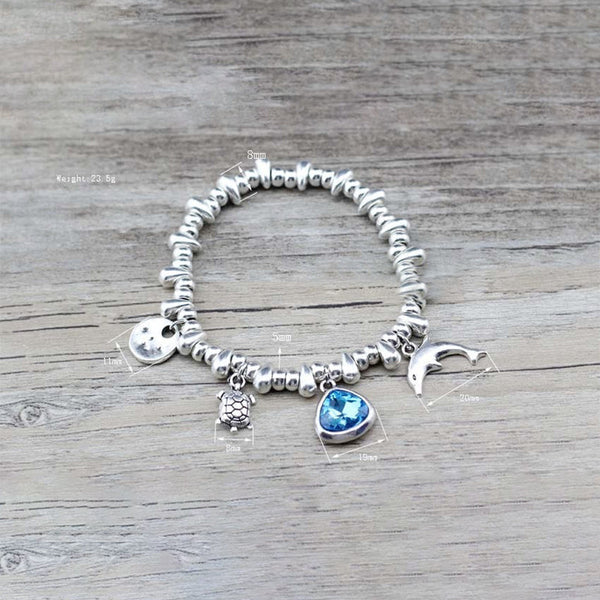 Ocean Series Delfin und Schildkröte mit Strass-Charm-Armbändern