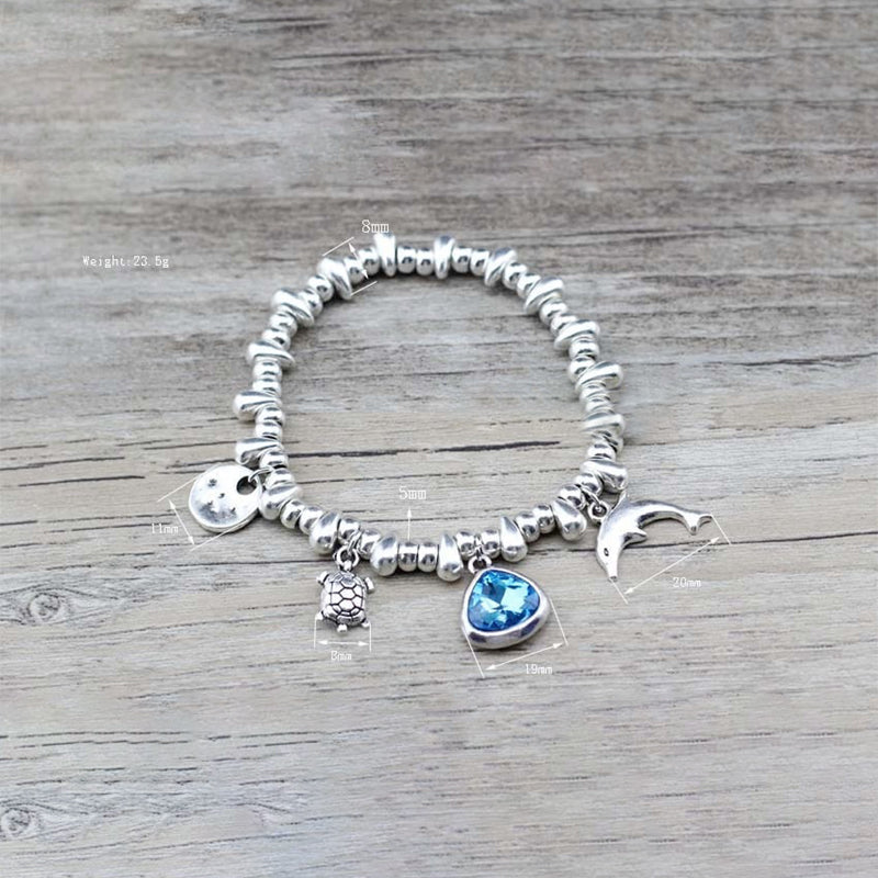 Ocean Series Delfin und Schildkröte mit Strass-Charm-Armbändern