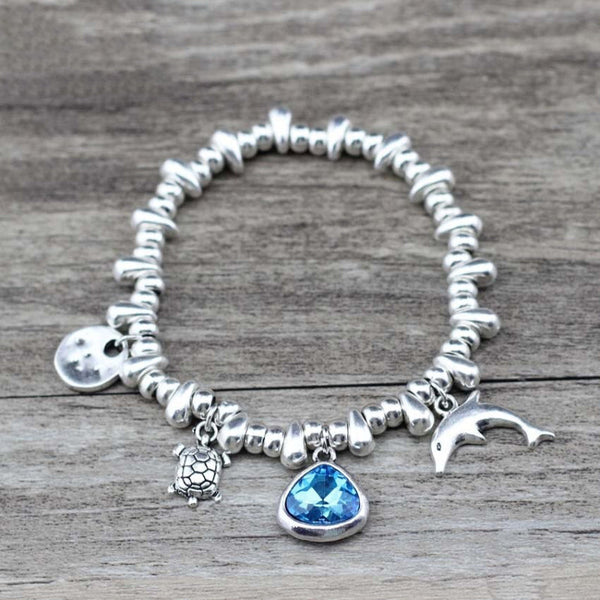 Ocean Series Delfin und Schildkröte mit Strass-Charm-Armbändern