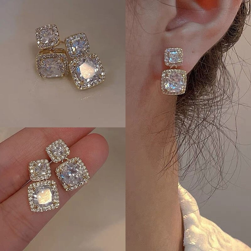 Trendige geometrische Ohrringe mit Strasssteinen und grünem Smaragd