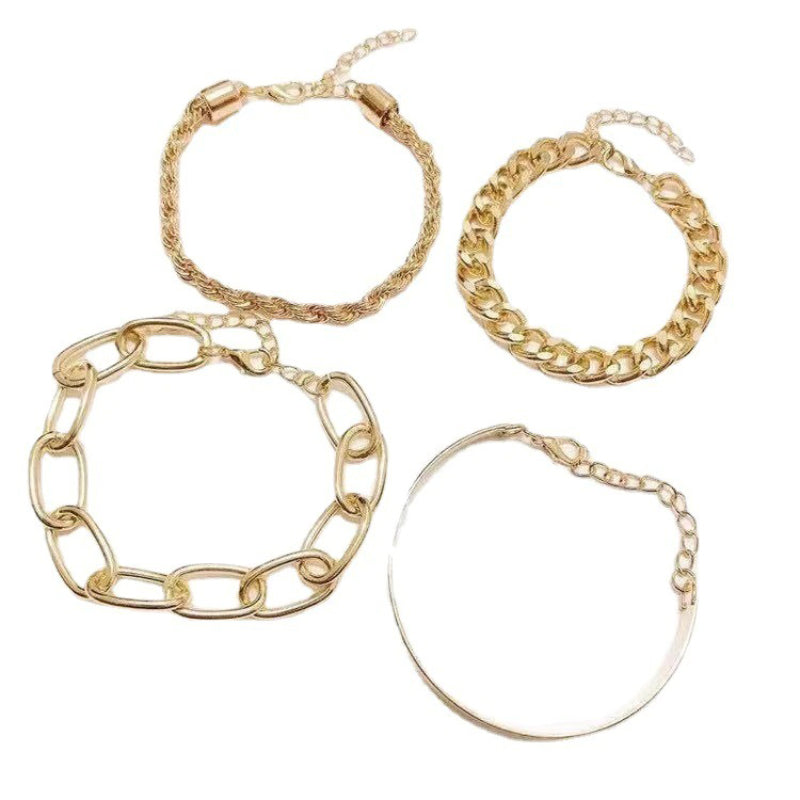 Trendy Punk Fashion Mehrschichtiges Armbandset mit dicker Kette
