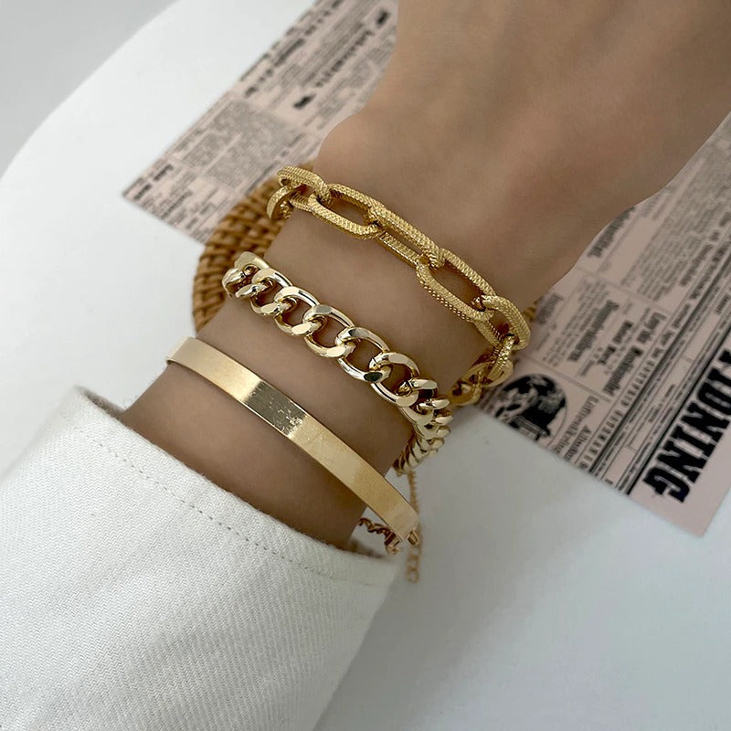 Trendy Punk Fashion Mehrschichtiges Armbandset mit dicker Kette